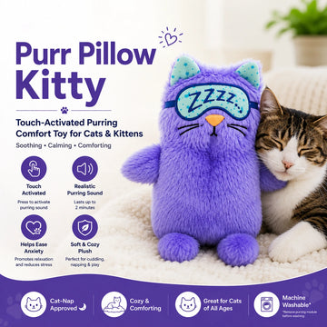 Touch-Activated Purring Plush Kitty Toy for Cats & Kittens – Soft Comfort Pillow with Realistic Purring Sound