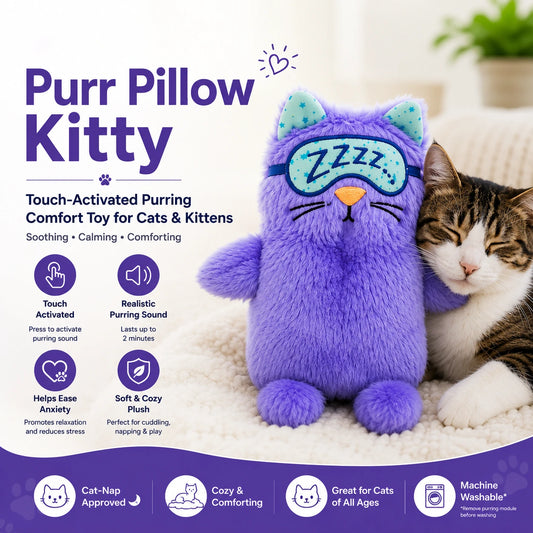 Touch-Activated Purring Plush Kitty Toy for Cats & Kittens – Soft Comfort Pillow with Realistic Purring Sound